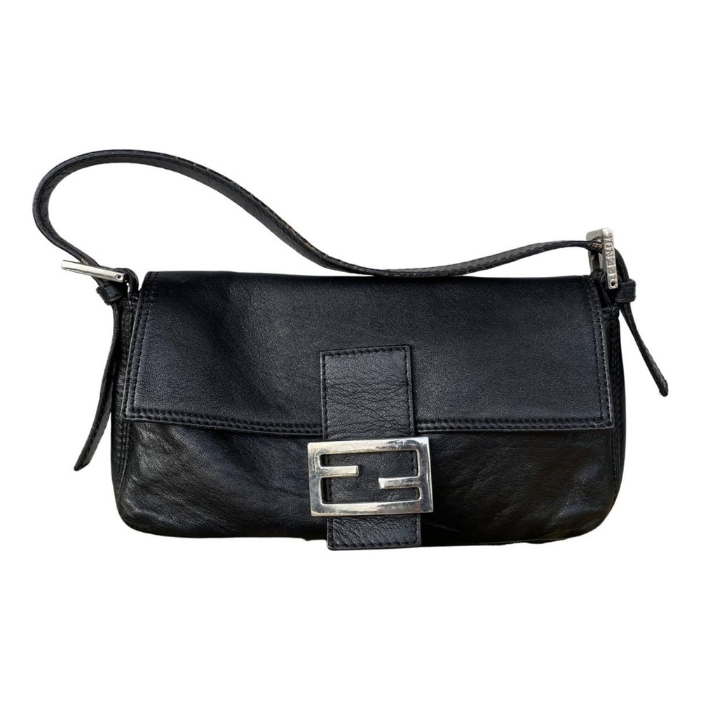 Rare FENDI Vintage Black Leather Baguette